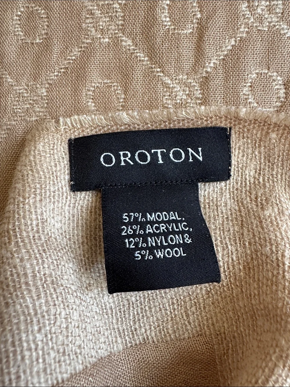 Oroton Australia Luxury Beige Cream Diamond-Texture Fringe Scarf 28”x72” NWOT